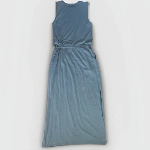 Pact Organic Cotton Relaxed Slub Tank Maxi Dress Small Side Slits Pockets Slate - Picture 8 of 8